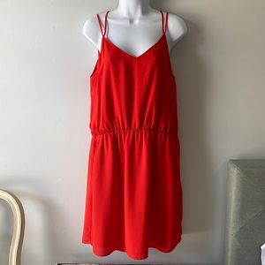 💕 Banana Repulic Orange Red V-Neck Spaghetti Straps Dress 12
